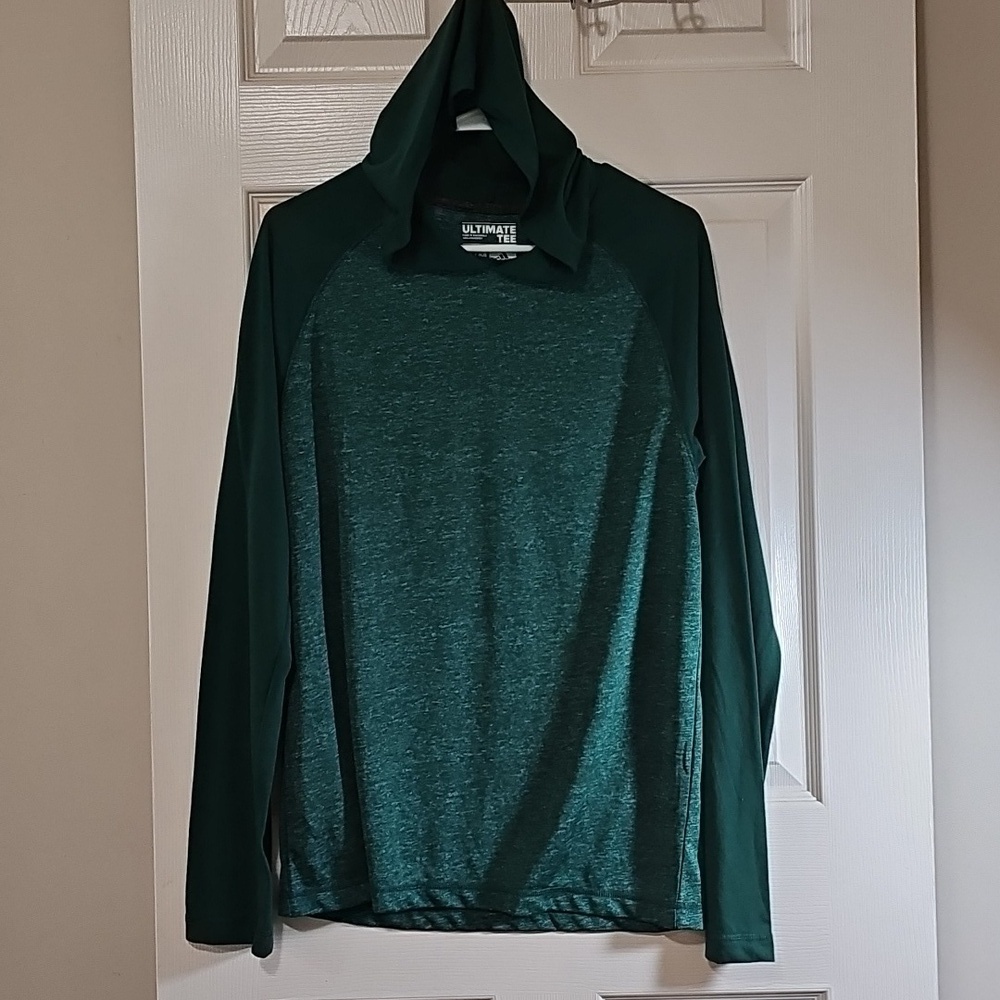 Adidas Ultimate Tee Green Long Sleeve Hoodie T-shirt Climalite Size M
